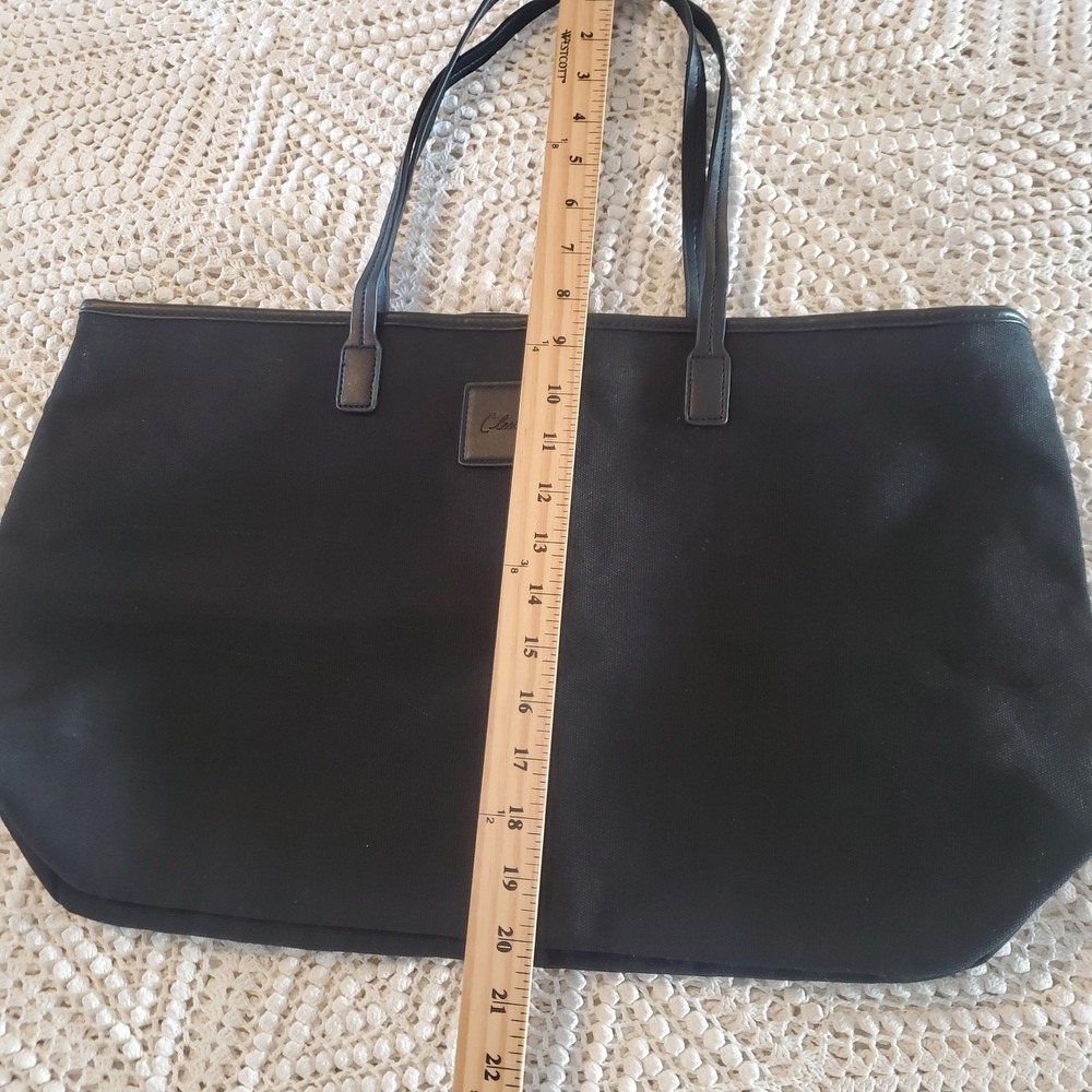 Cleobella Tote Bag Black Canvas Leather Zip‎ Top Shoulder Shopper Large Women - Picture 5 of 11